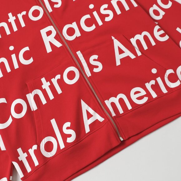 Red lettering Denim Tears zip-up hooded jacket - Picture 4 of 8